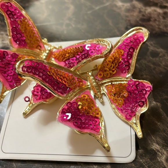 Handmade Colorful Sequin Gold  Butterfly Earrings - Picture 9 of 17